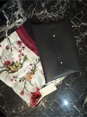 Chan Luu Floral Scarf and Black Envelope Clutch Set From Rachel Zoe Box
